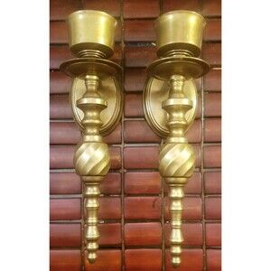 Pair Of Vintage Hollywood Regency Solid Brass Candle Sconces 10"x3.5"x2.75"